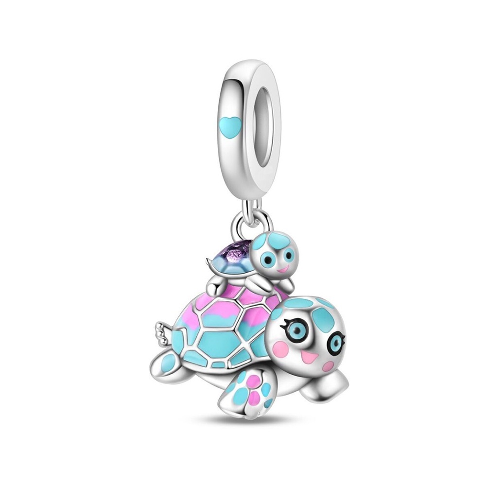 Sterling Silver Turtle Charm Dangle for Women in Blue & Pink